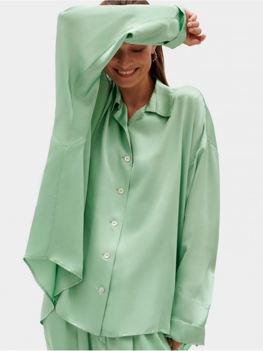 Sleeper Satin Pajama Set in Pale Mint - Picture 4 of 5